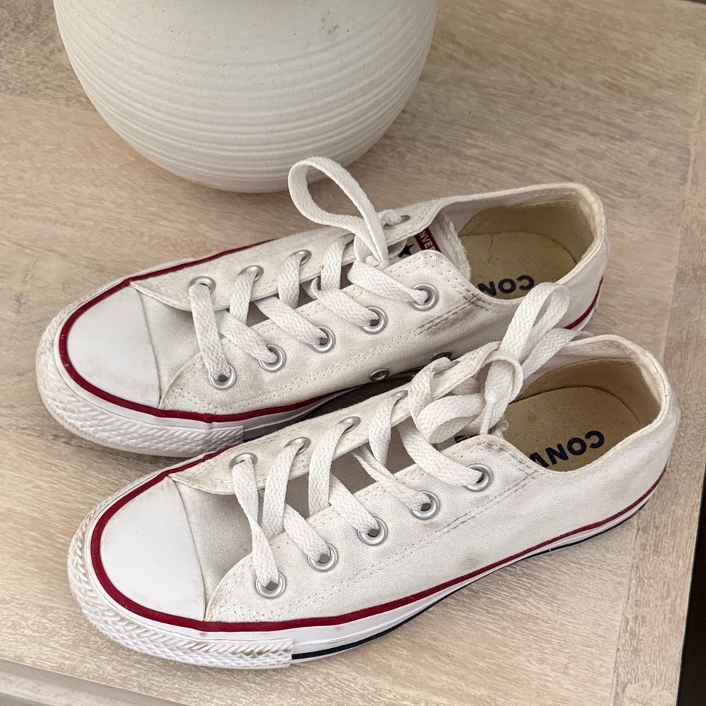 Converse White Low Top Sneakers with Red Trim 5.5 women